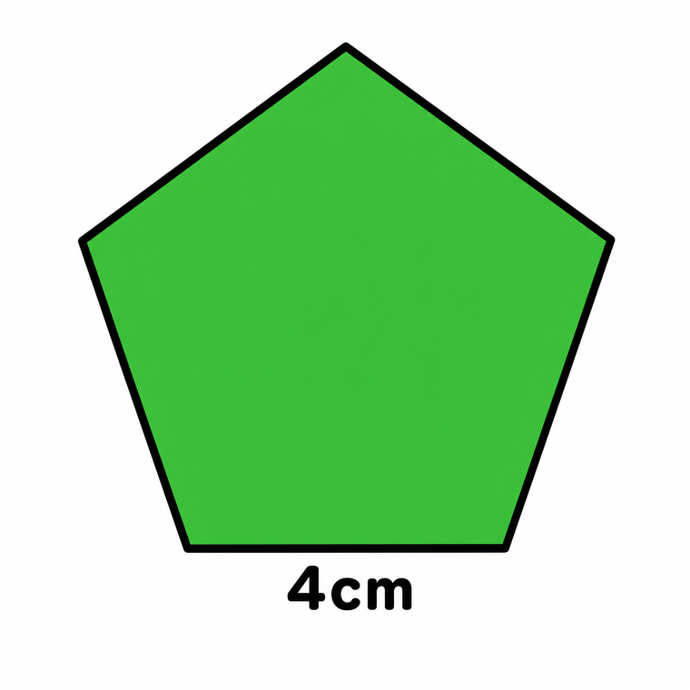 A green pentagon with one side labelled 4 cm