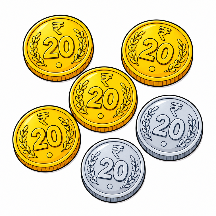 Six twenty-rupee coins
